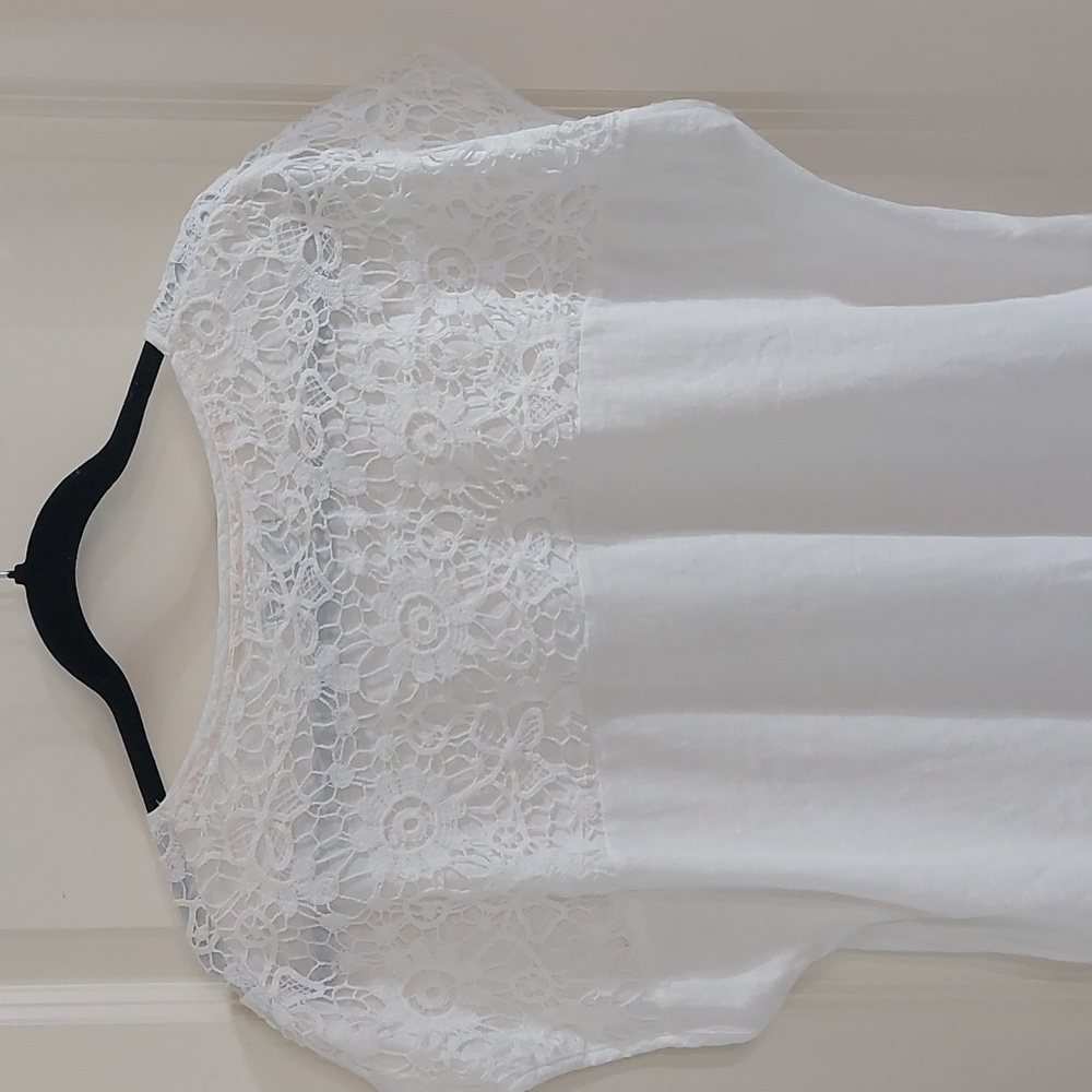 Tommy Hilfiger White Short Sleeve Lace Yoke Tee